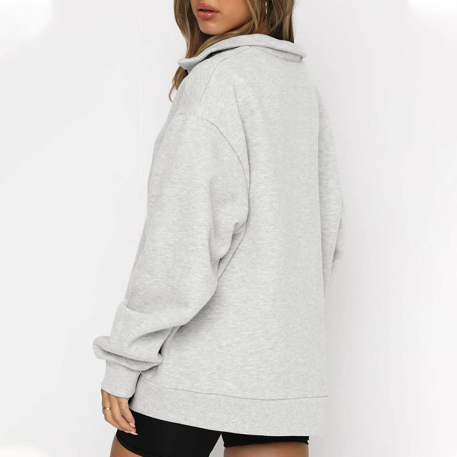 Women Half Zip Oversized Sweatshirt Quater Lapel Pullover Shirts Long Sleeve Fashion Tops Teen Girls Outfits Clothes 2023