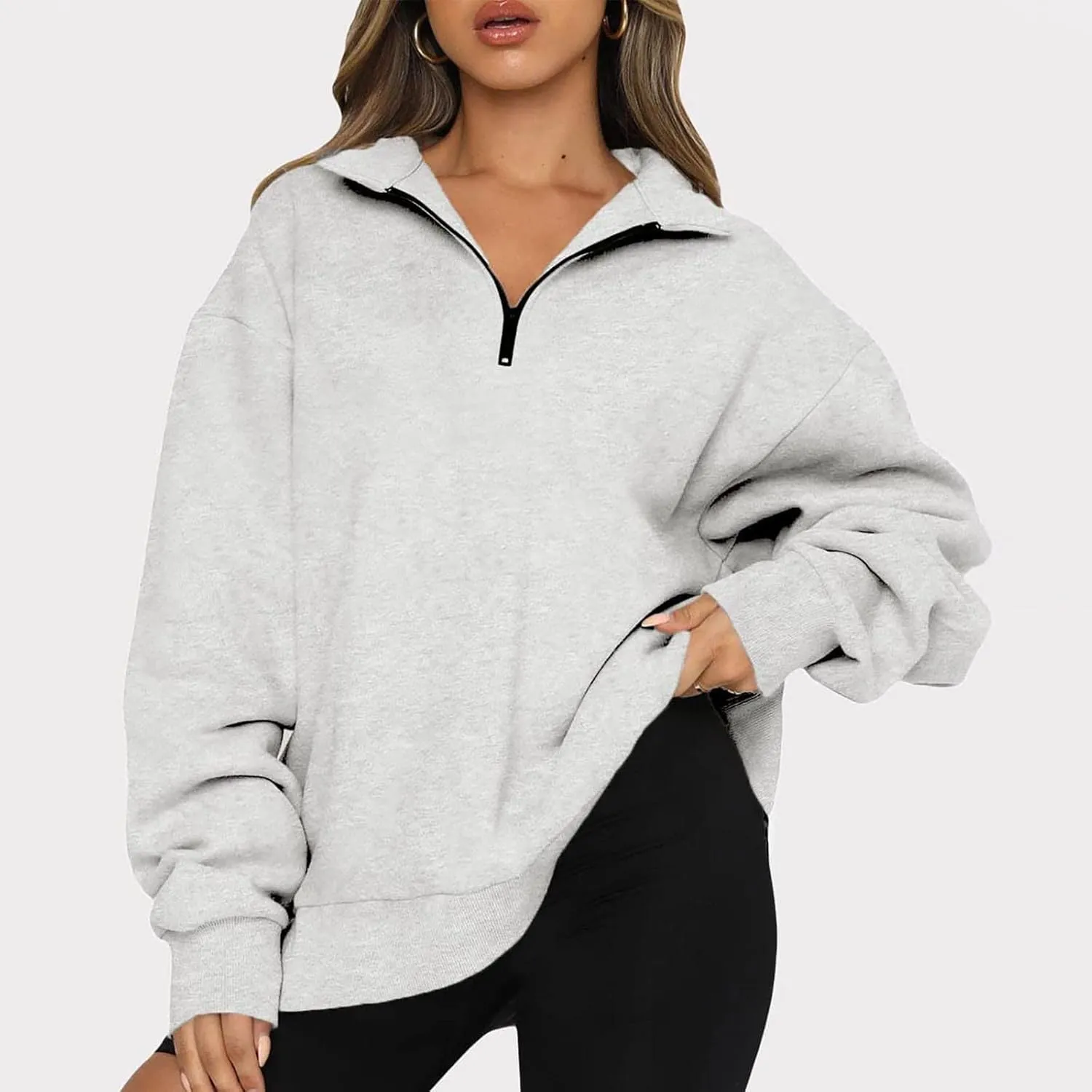 Women Half Zip Oversized Sweatshirt Quater Lapel Pullover Shirts Long Sleeve Fashion Tops Teen Girls Outfits Clothes 2023