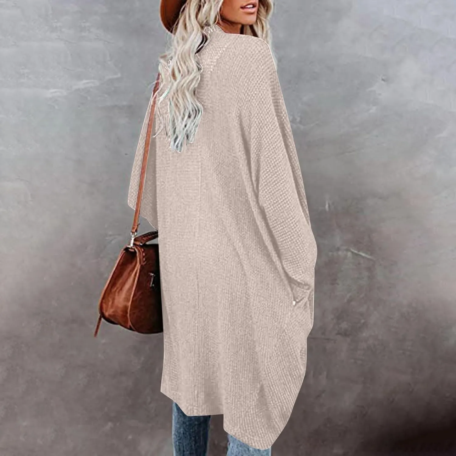 Women Long Sleeve Cardigan 2023 Open Front Solid Color Chunky Knit Sweaters Oversized Slouchy Dropped Outerwear Coat