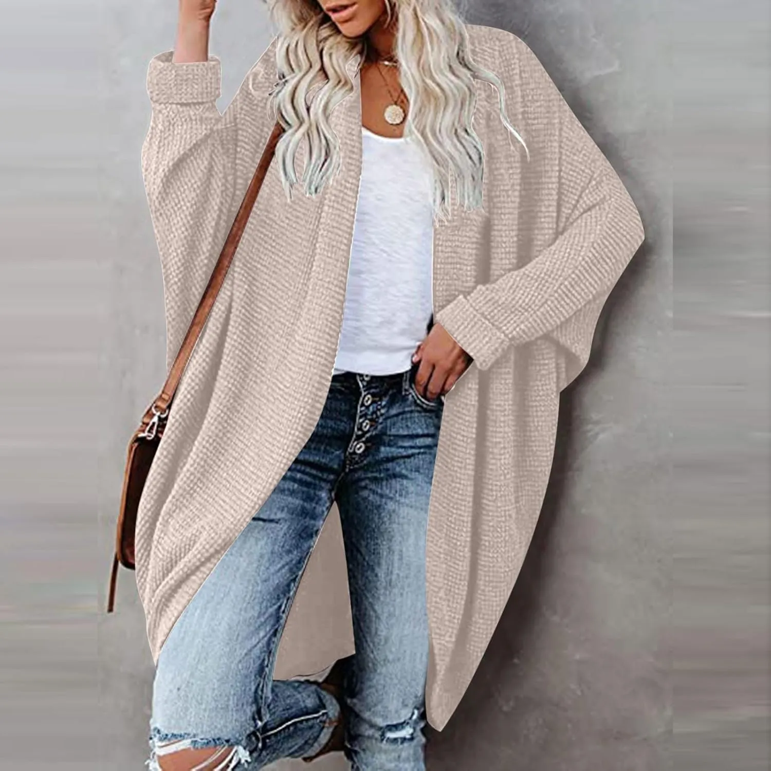Women Long Sleeve Cardigan 2023 Open Front Solid Color Chunky Knit Sweaters Oversized Slouchy Dropped Outerwear Coat
