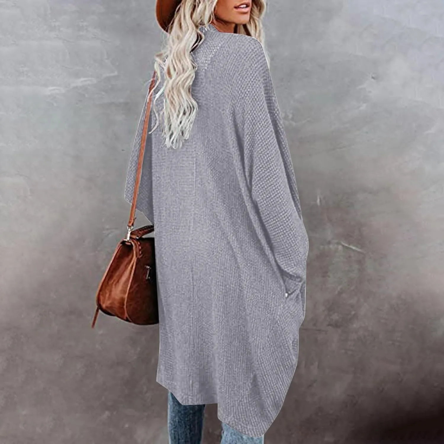 Women Long Sleeve Cardigan 2023 Open Front Solid Color Chunky Knit Sweaters Oversized Slouchy Dropped Outerwear Coat