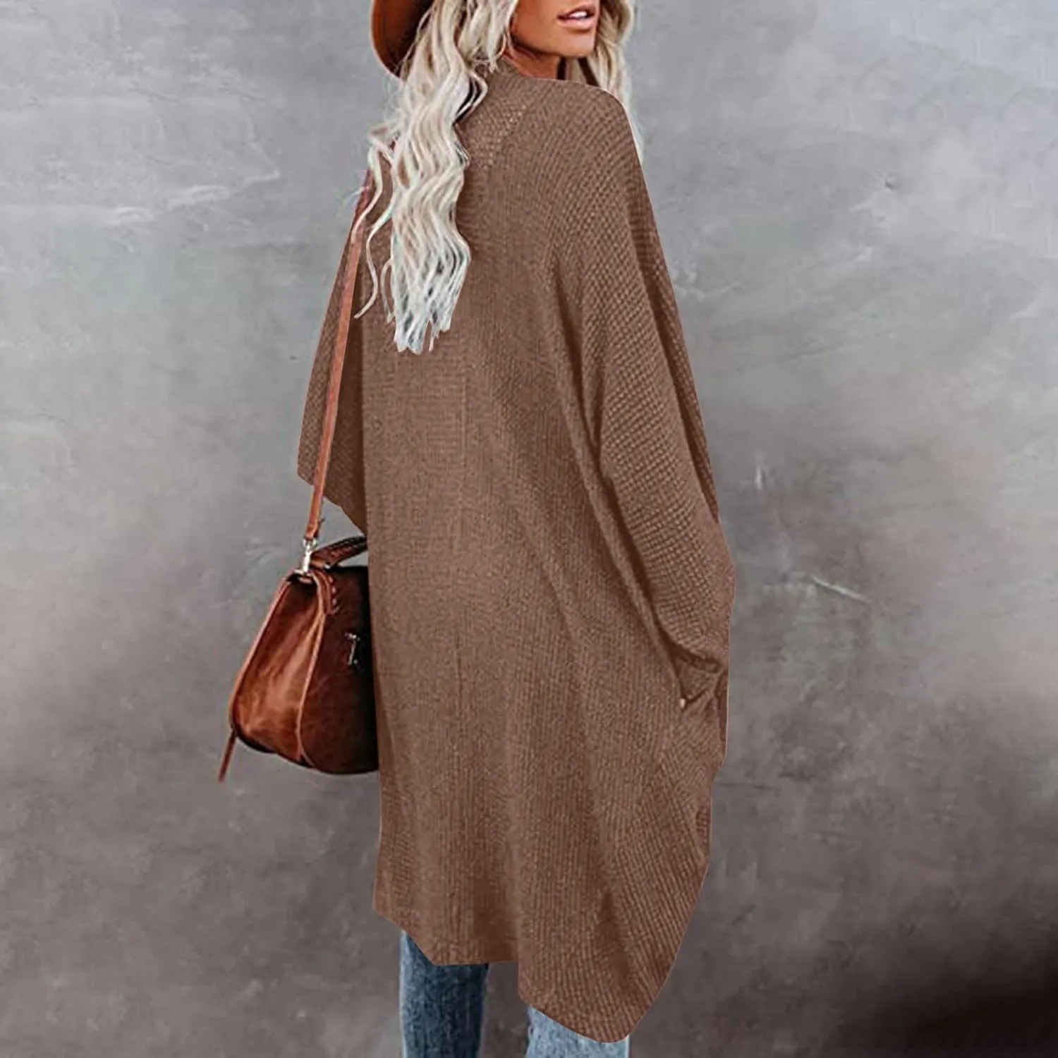 Women Long Sleeve Cardigan 2023 Open Front Solid Color Chunky Knit Sweaters Oversized Slouchy Dropped Outerwear Coat