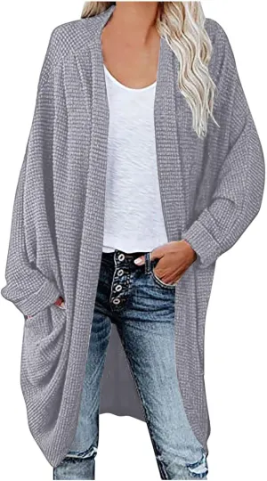 Women Long Sleeve Cardigan 2023 Open Front Solid Color Chunky Knit Sweaters Oversized Slouchy Dropped Outerwear Coat