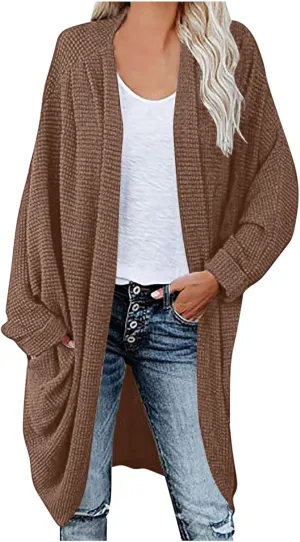 Women Long Sleeve Cardigan 2023 Open Front Solid Color Chunky Knit Sweaters Oversized Slouchy Dropped Outerwear Coat