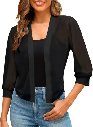 Women Petite Blazers 2024 Trendy Casual Puff Sleeve Bolero Shrug Open Front Cropped Suit Jackets Stylish Cardigan Coats