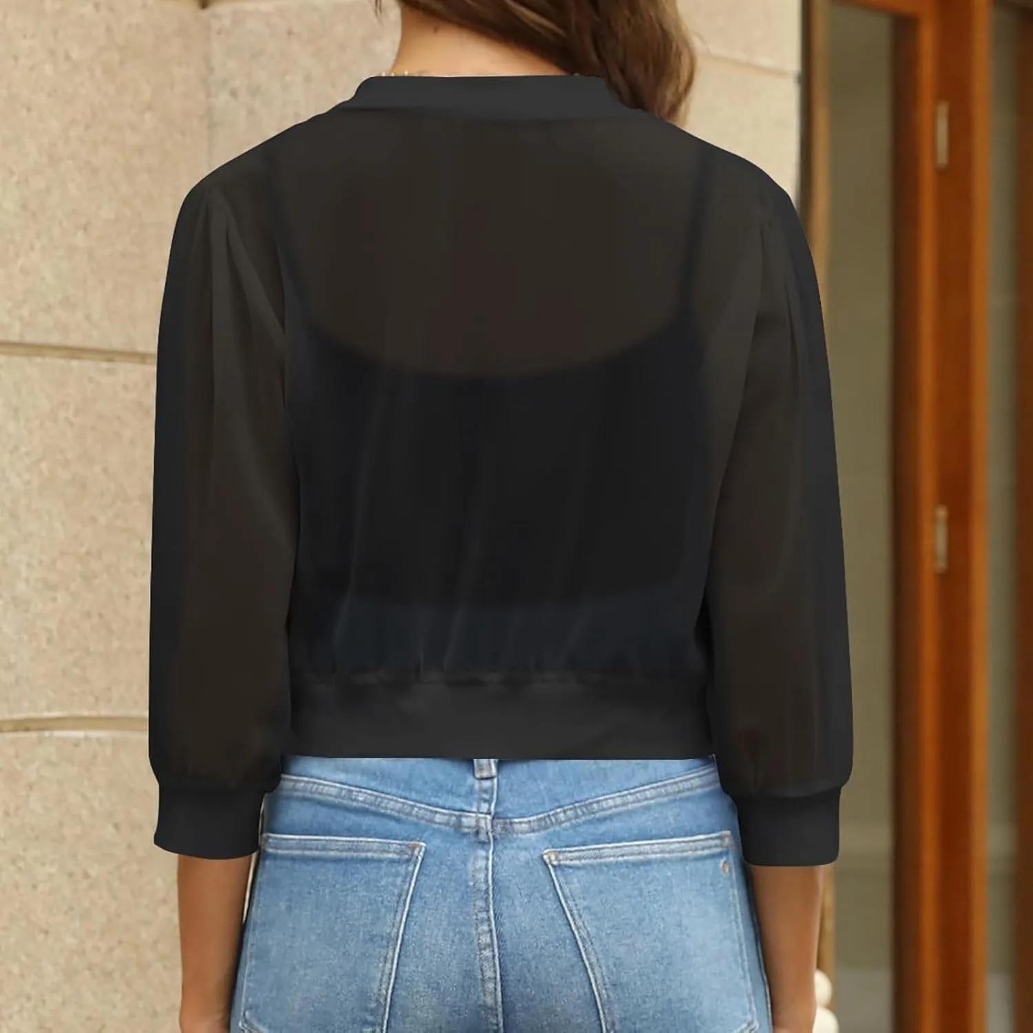 Women Petite Blazers 2024 Trendy Casual Puff Sleeve Bolero Shrug Open Front Cropped Suit Jackets Stylish Cardigan Coats