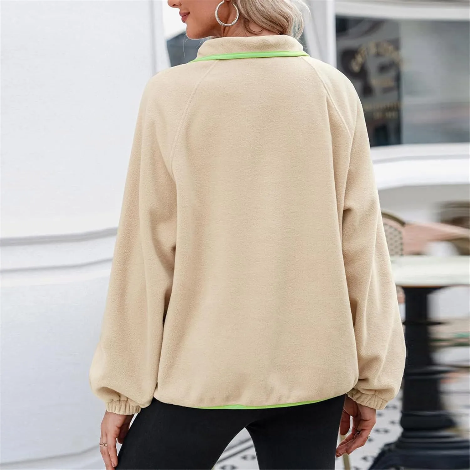Women Sherpa Fleece Colorblock Jacket Casual Button Down Fuzzy Sweatshirt Warm Teddy Oversized Pullover with Pocket
