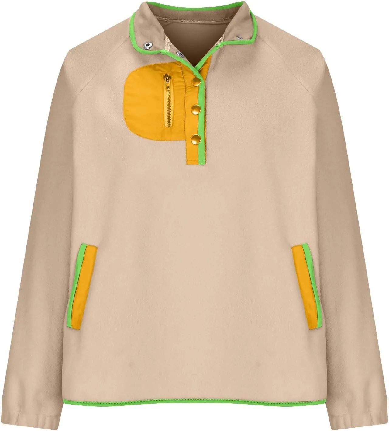 Women Sherpa Fleece Colorblock Jacket Casual Button Down Fuzzy Sweatshirt Warm Teddy Oversized Pullover with Pocket