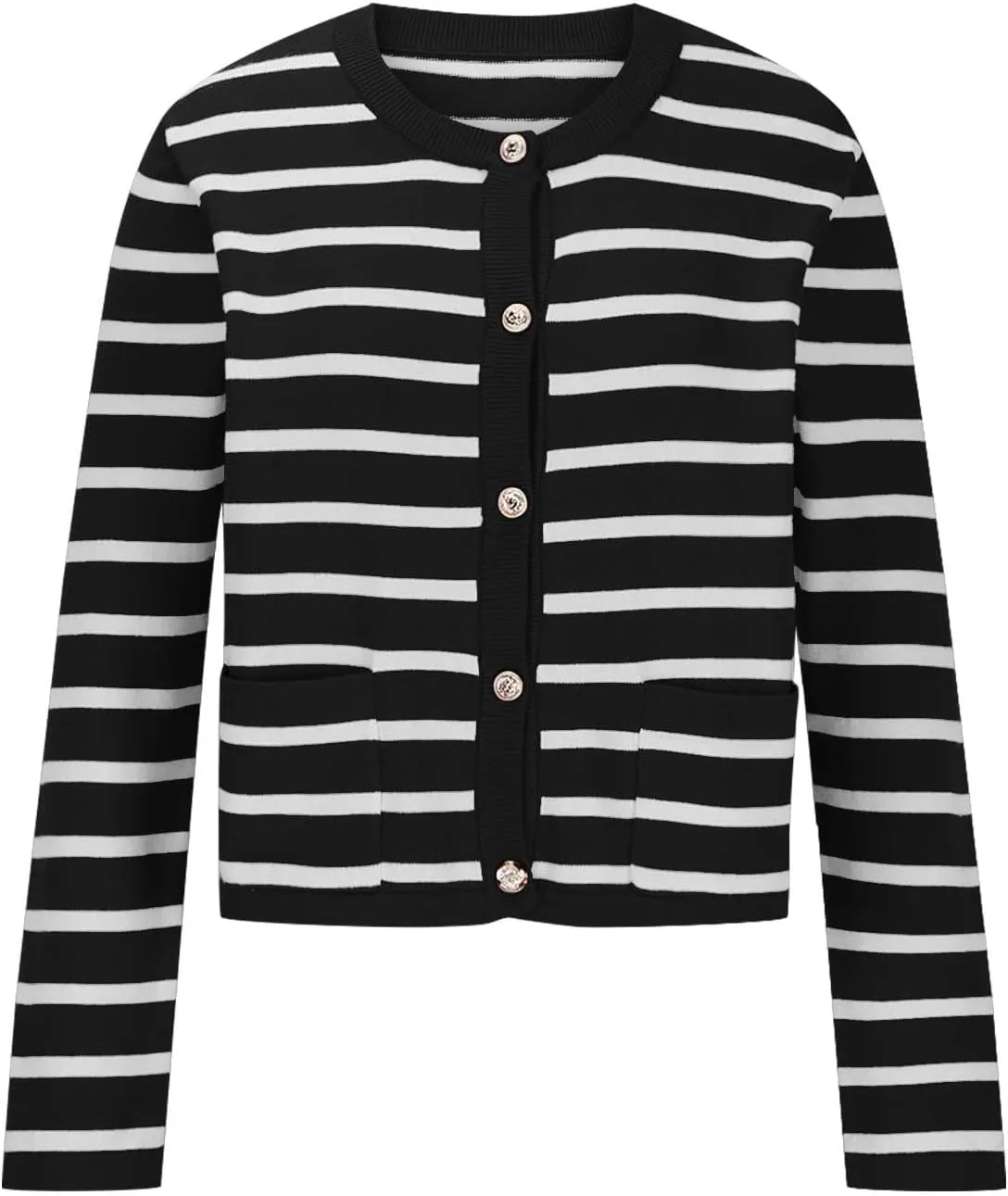 Women Striped Cardigan Sweaters Button Down Open Front Cropped Cardigan Knit Lady Jackets Coat 2024 Fall Outfits