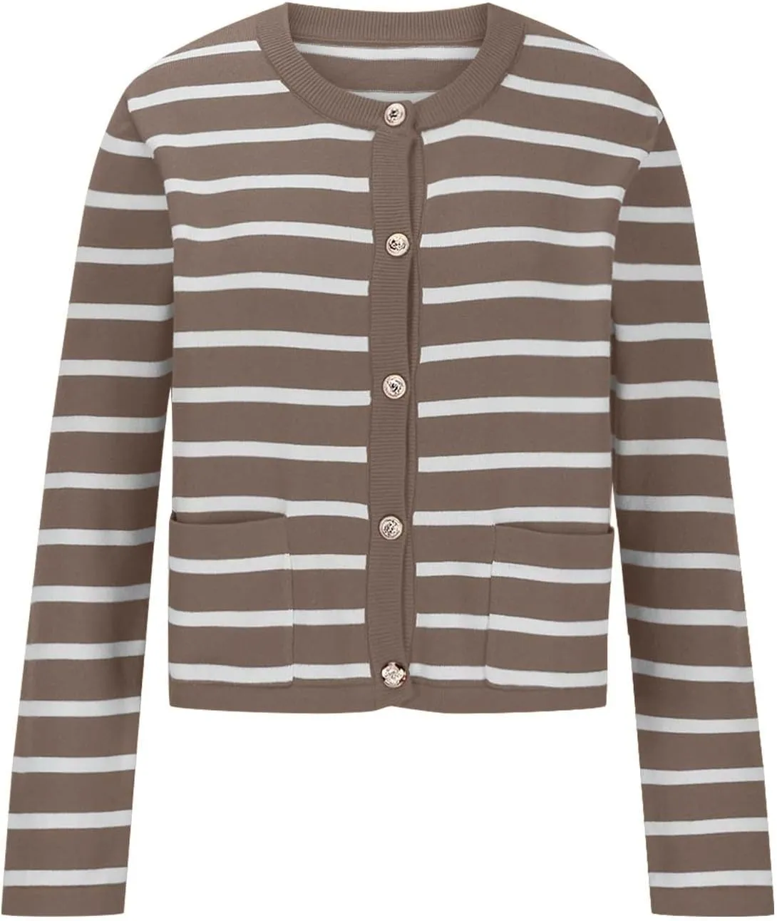 Women Striped Cardigan Sweaters Button Down Open Front Cropped Cardigan Knit Lady Jackets Coat 2024 Fall Outfits