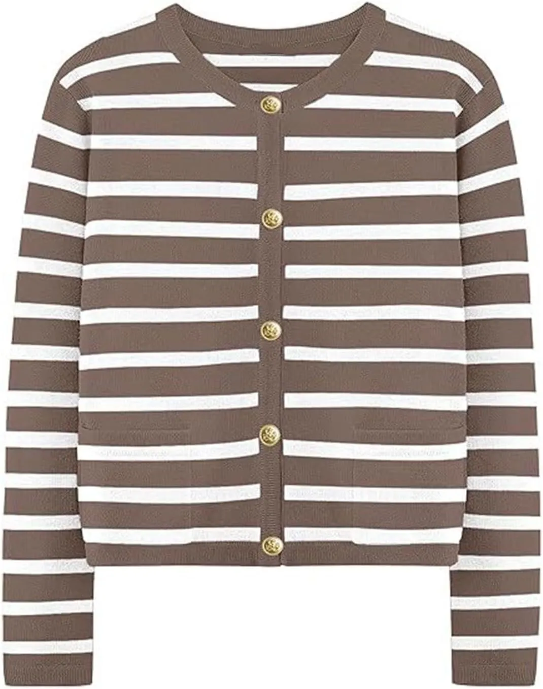 Women Striped Cardigan Sweaters Button Down Open Front Cropped Cardigan Knit Lady Jackets Coat 2024 Fall Outfits