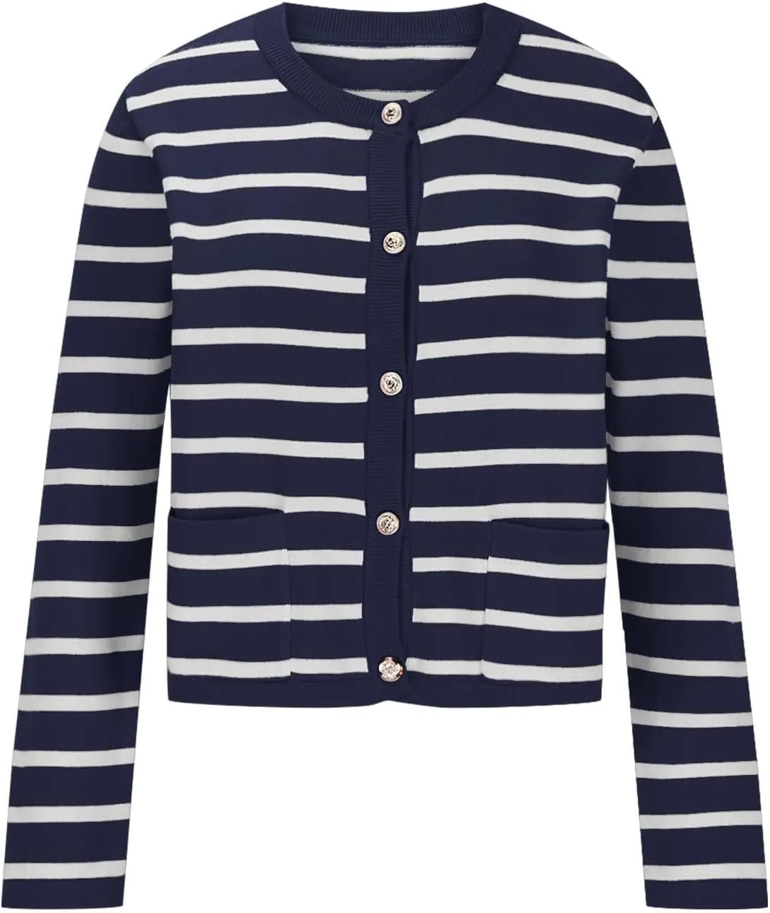 Women Striped Cardigan Sweaters Button Down Open Front Cropped Cardigan Knit Lady Jackets Coat 2024 Fall Outfits