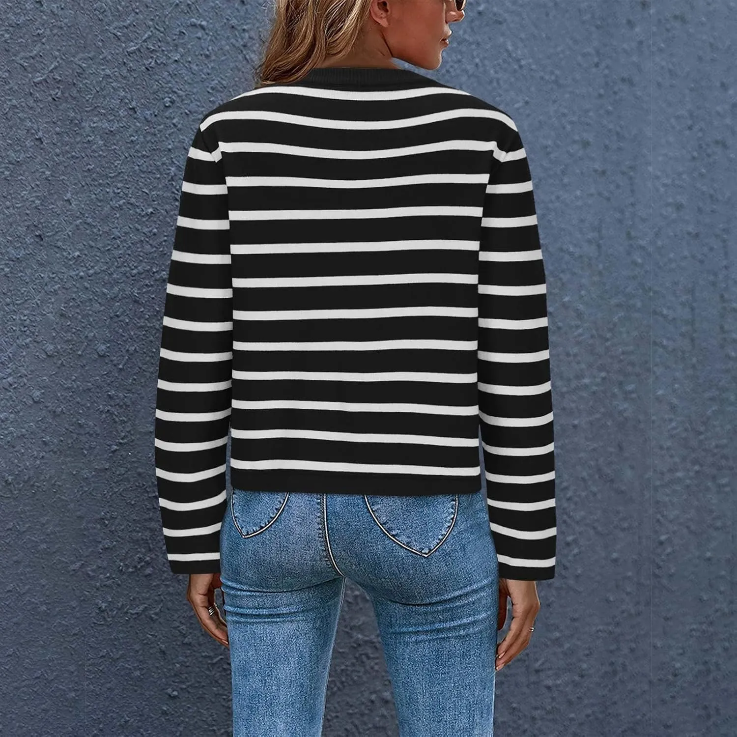 Women Striped Cardigan Sweaters Button Down Open Front Cropped Cardigan Knit Lady Jackets Coat 2024 Fall Outfits