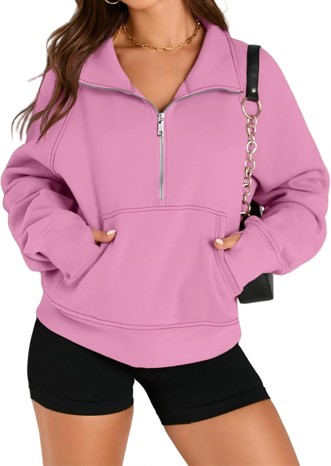 Women Sweatshirt Half Zipper Crop Pullover Hoodie Oversized Quarter Zip Fleece Sweatshirt Fall Fashion Outfits Clothes