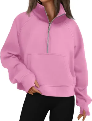 Women Sweatshirt Half Zipper Crop Pullover Hoodie Oversized Quarter Zip Fleece Sweatshirt Fall Fashion Outfits Clothes