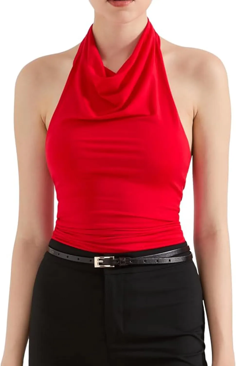 Women Y2K Halter Cowl Neck Tank Tops Sexy Summer Open Back Backless Slim Going Out Cami Crop Tops Streetwear