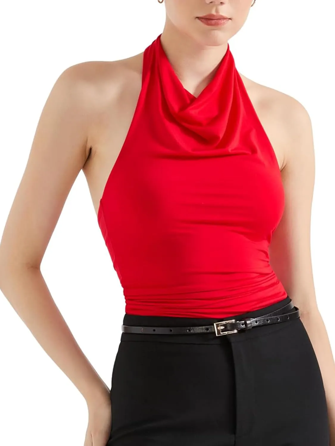 Women Y2K Halter Cowl Neck Tank Tops Sexy Summer Open Back Backless Slim Going Out Cami Crop Tops Streetwear