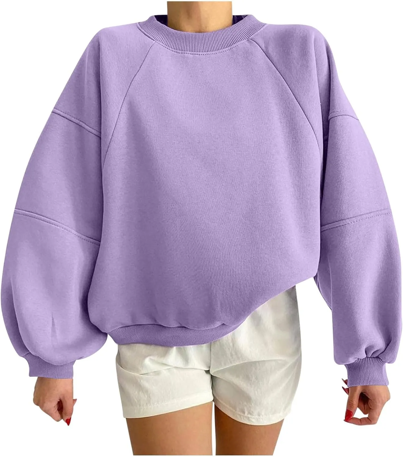 Women Y2k Pullover Teen Girls Oversized Crewneck Sweatshirt Casual Cropped Fleece Long Sleeve Lightweight Loose Tops