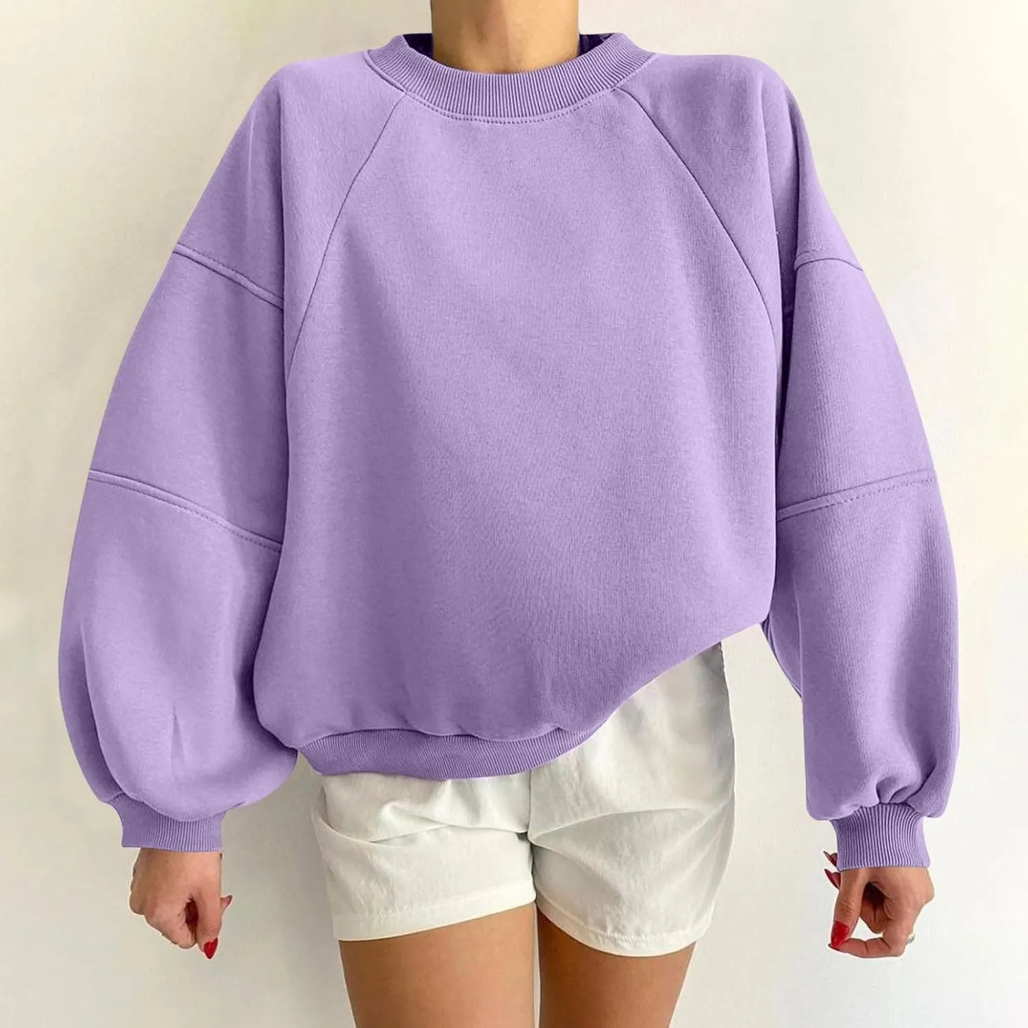 Women Y2k Pullover Teen Girls Oversized Crewneck Sweatshirt Casual Cropped Fleece Long Sleeve Lightweight Loose Tops