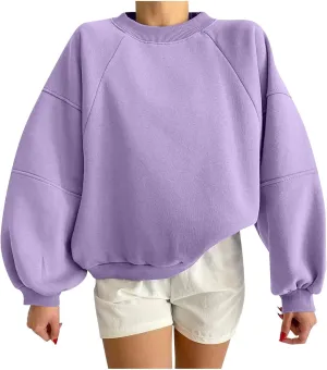 Women Y2k Pullover Teen Girls Oversized Crewneck Sweatshirt Casual Cropped Fleece Long Sleeve Lightweight Loose Tops