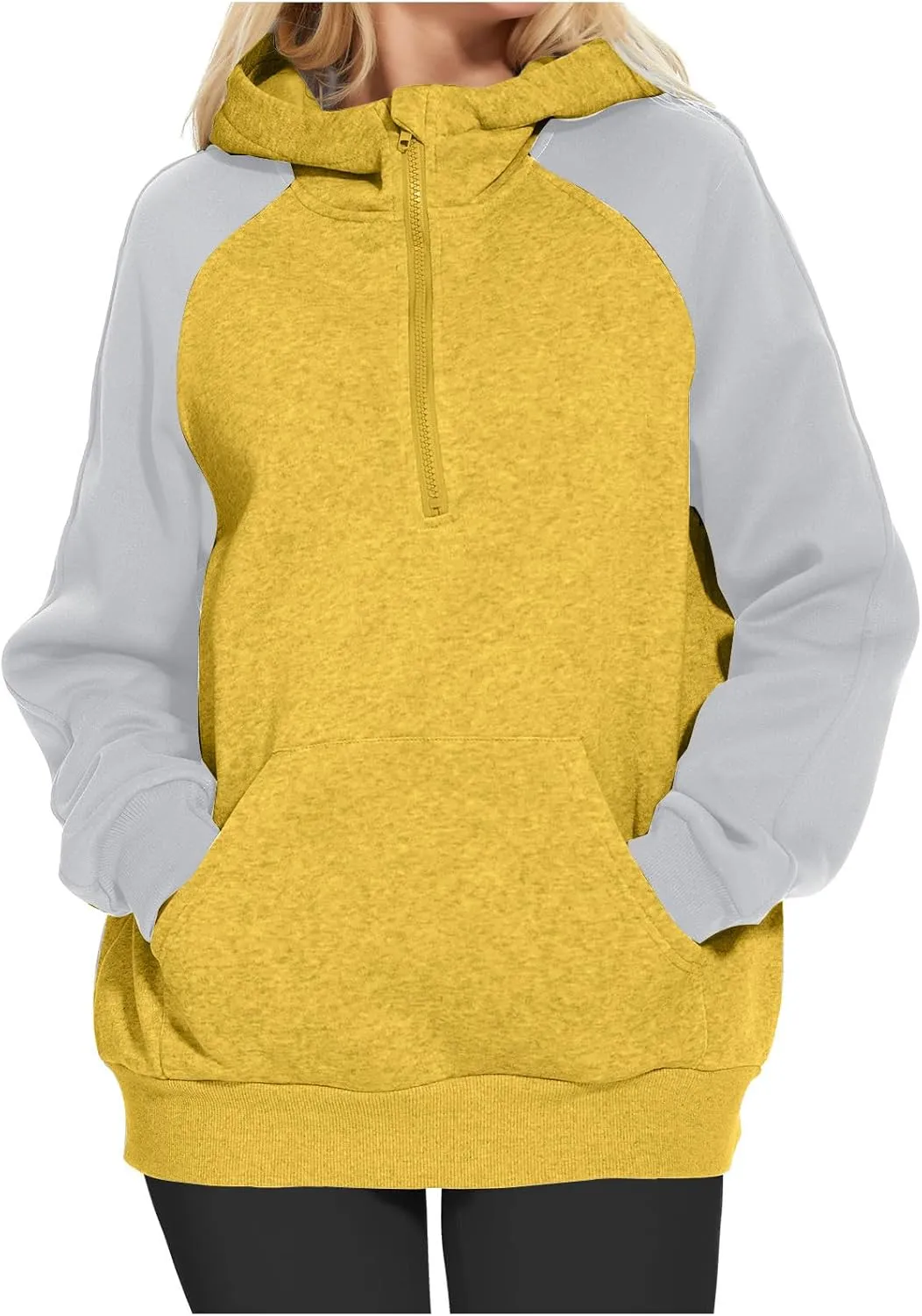 Womens 1/4 Zipper Hoodies Sweatshirts Long Sleeve Color Block Hooded Tops Casual Comfy Sweatshirt with Pocket