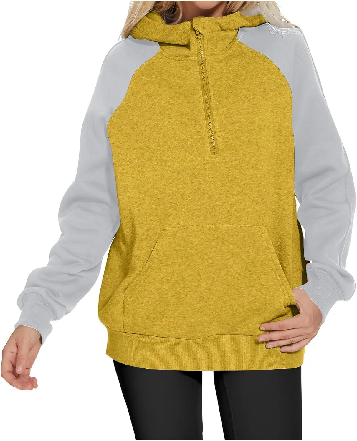 Womens 1/4 Zipper Hoodies Sweatshirts Long Sleeve Color Block Hooded Tops Casual Comfy Sweatshirt with Pocket