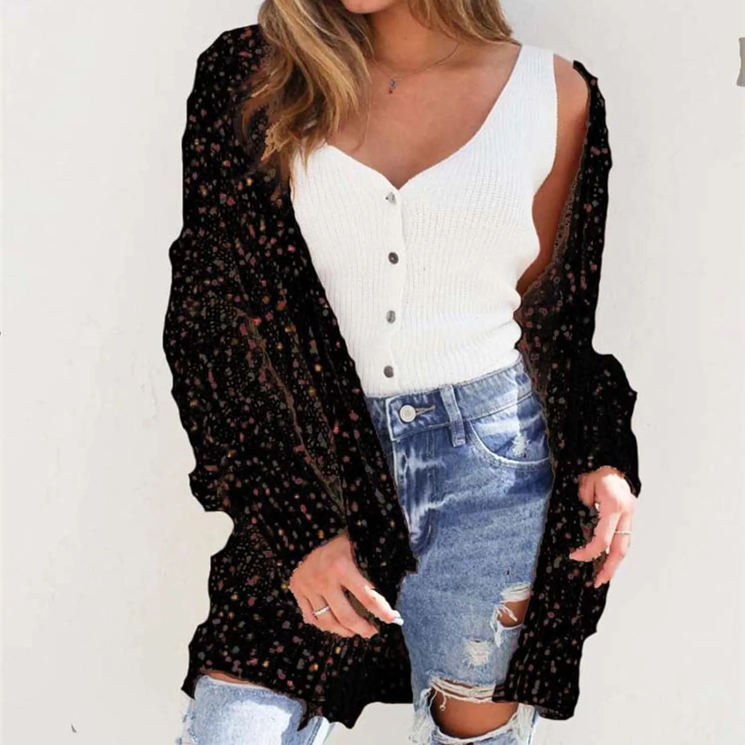 Women's 2023 Fall Open Front Chunky Knitted Sweater Cardigans Oversized Long Sleeve Cardigan Outwear Coat with Pocket