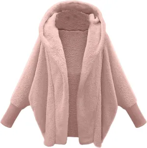 Women's 2023 Winter Coats Fuzzy Fleece Hooded Jackets Solid Dolman Sleeve Open Front Cardigan Warm Unique Outwear