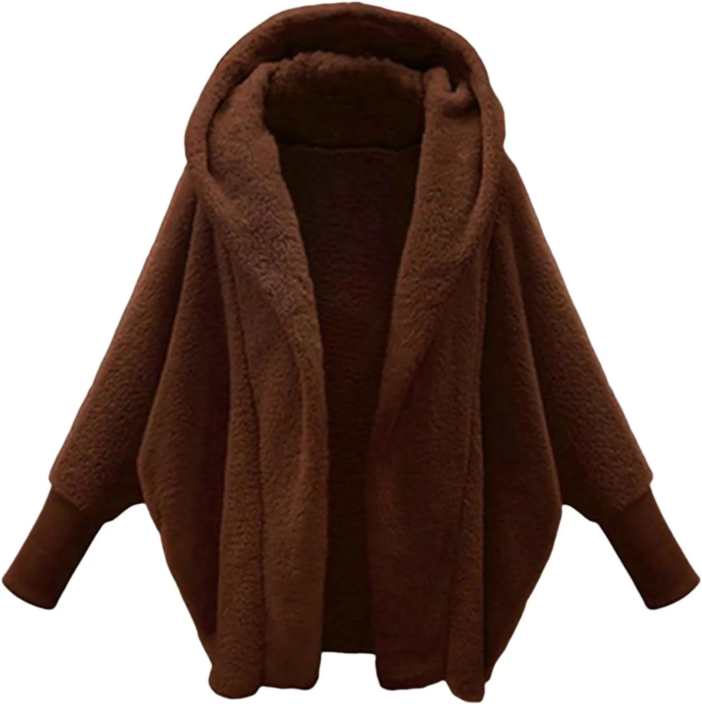 Women's 2023 Winter Coats Fuzzy Fleece Hooded Jackets Solid Dolman Sleeve Open Front Cardigan Warm Unique Outwear