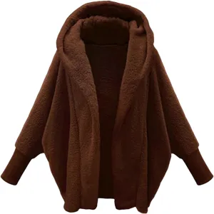 Women's 2023 Winter Coats Fuzzy Fleece Hooded Jackets Solid Dolman Sleeve Open Front Cardigan Warm Unique Outwear