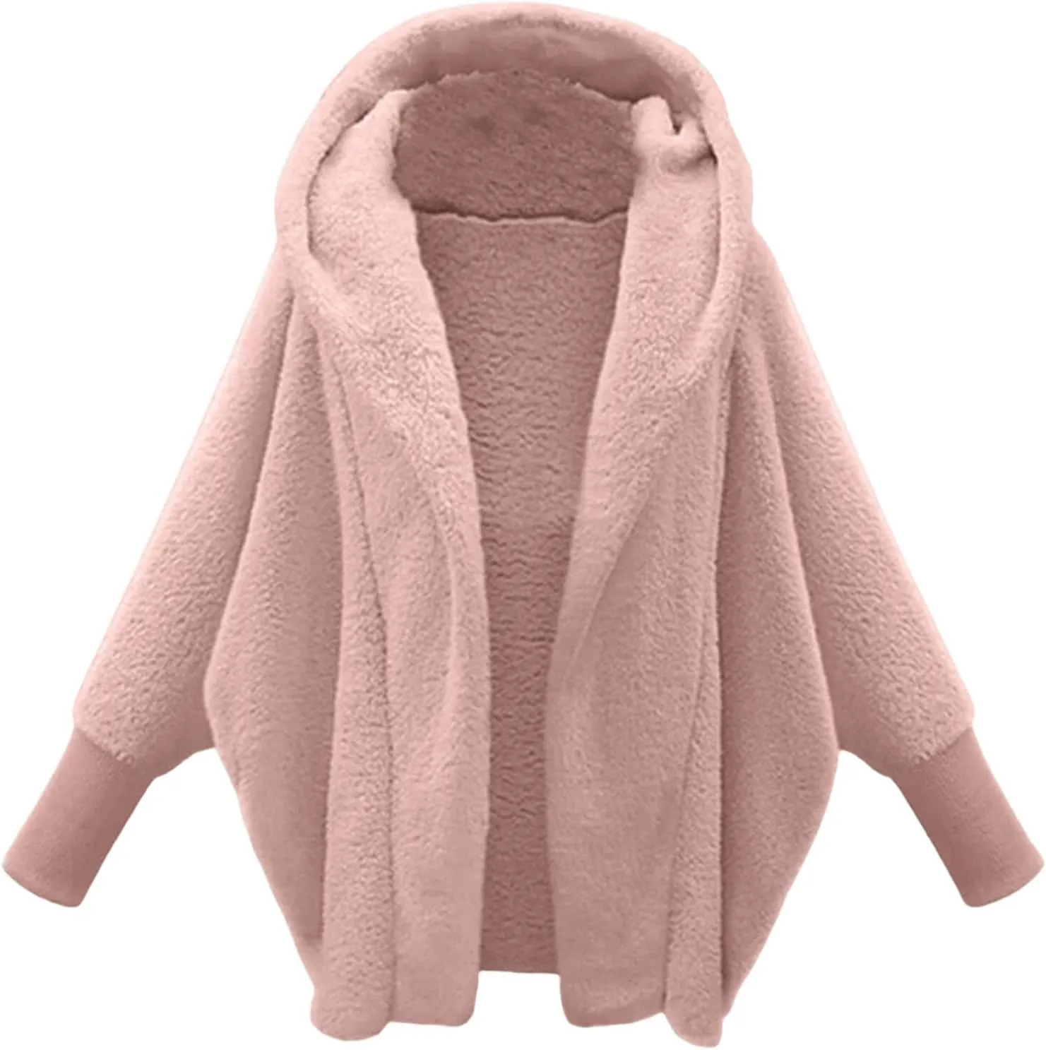 Women's 2023 Winter Coats Fuzzy Fleece Hooded Jackets Solid Dolman Sleeve Open Front Cardigan Warm Unique Outwear