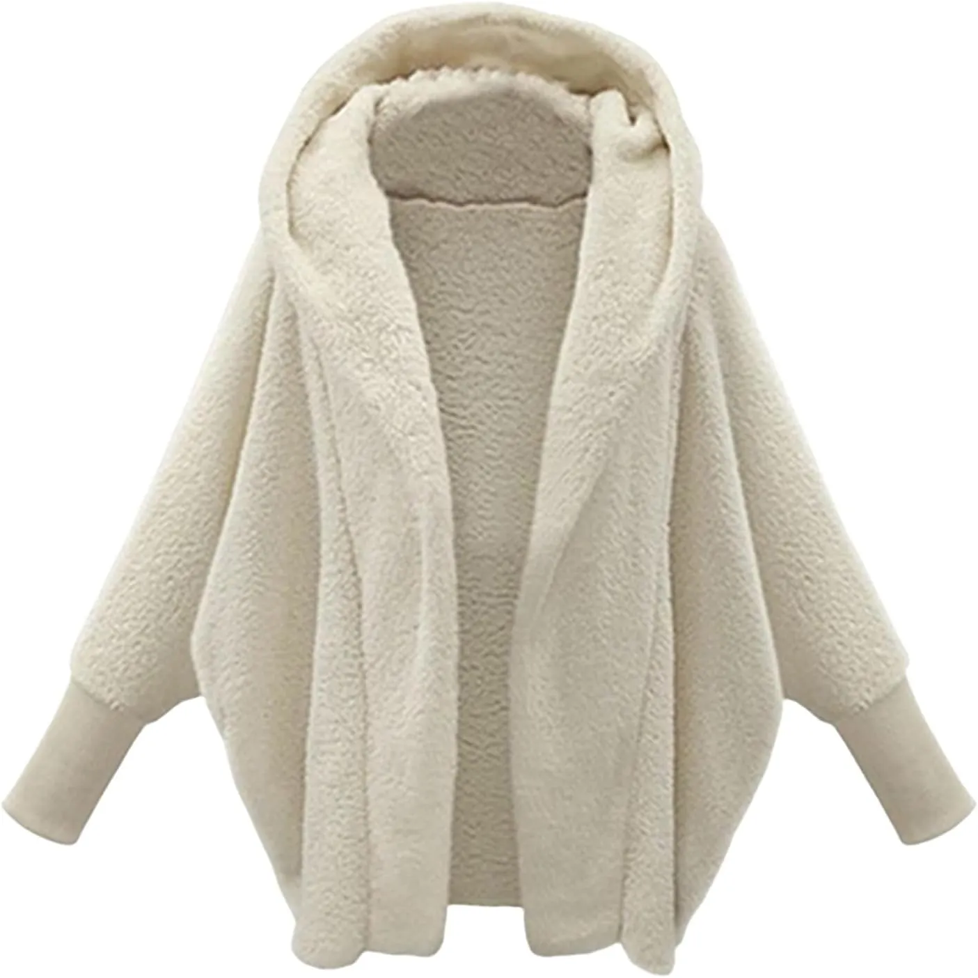 Women's 2023 Winter Coats Fuzzy Fleece Hooded Jackets Solid Dolman Sleeve Open Front Cardigan Warm Unique Outwear