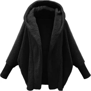 Women's 2023 Winter Coats Fuzzy Fleece Hooded Jackets Solid Dolman Sleeve Open Front Cardigan Warm Unique Outwear