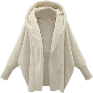 Women's 2023 Winter Coats Fuzzy Fleece Hooded Jackets Solid Dolman Sleeve Open Front Cardigan Warm Unique Outwear