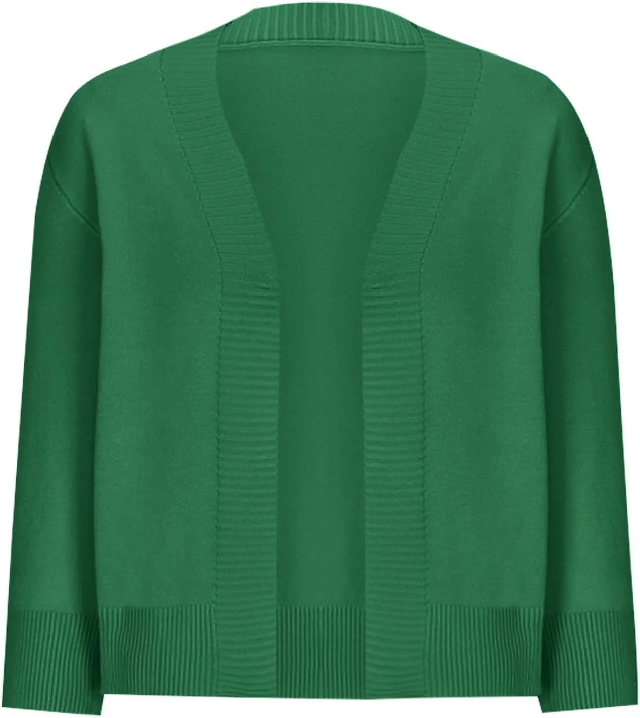 Women's 3/4 Sleeve Cropped Cardigan Sweater Open Front Solid Knitted Short Shrugs Cardigans Lightweight Sweaters