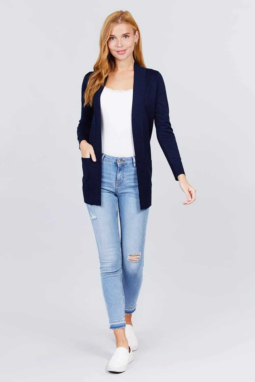 Women's Basic Longline Long Sleeve Open Front Sweater Cardigan Jacket