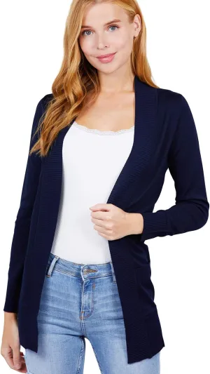 Women's Basic Longline Long Sleeve Open Front Sweater Cardigan Jacket
