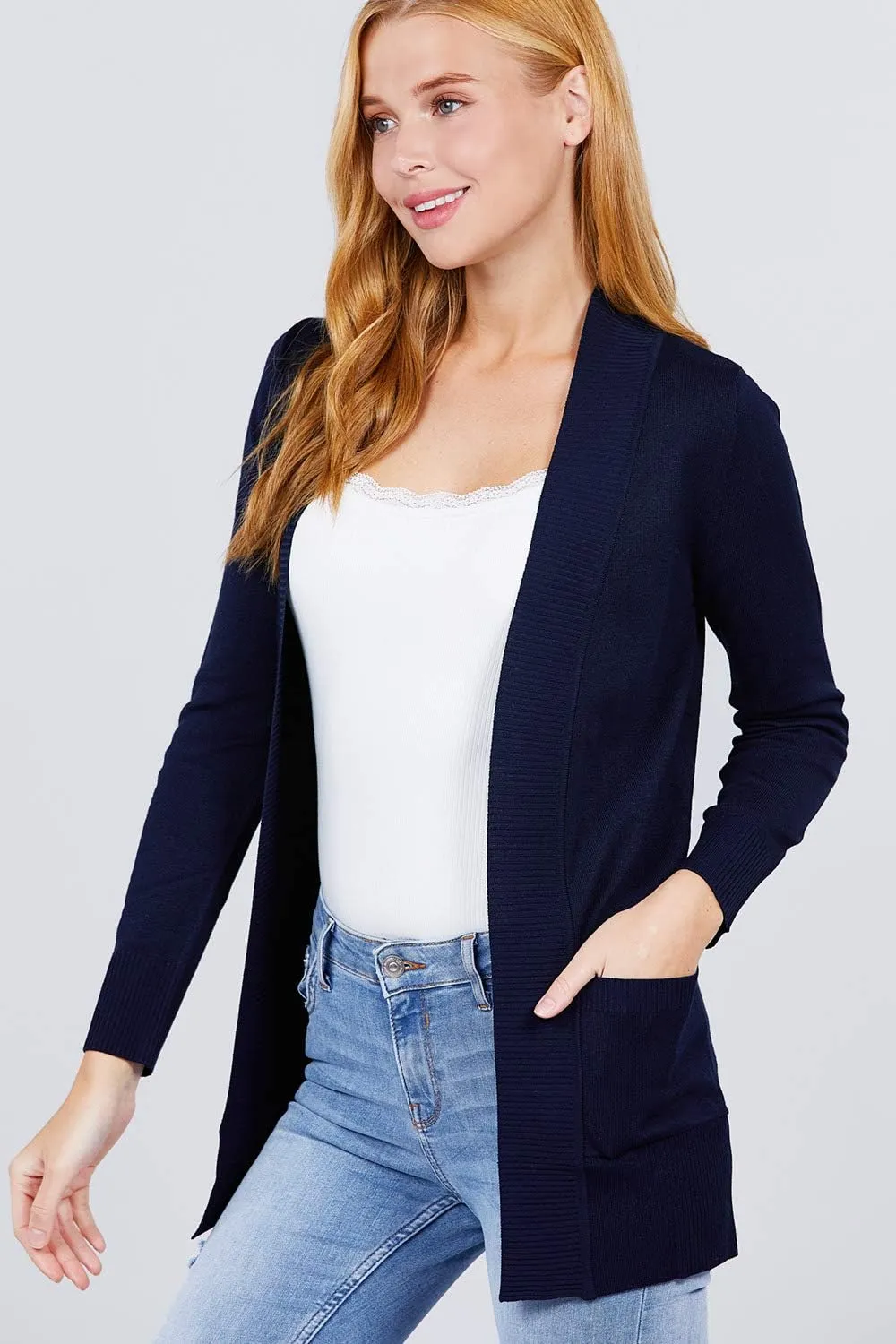 Women's Basic Longline Long Sleeve Open Front Sweater Cardigan Jacket