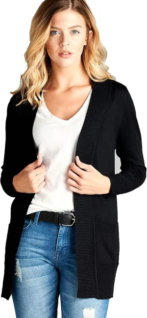 Women's Basic Longline Long Sleeve Open Front Sweater Cardigan Jacket