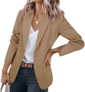 Womens Blazer Business Long Sleeve Blazers Casual Loose Lapel Button Down Open Front Work Office Suit Jacket