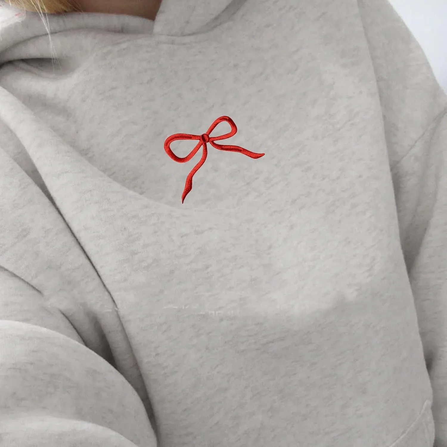 Womens Bow Hoodies Oversized Sweatshirts Fleece Long Sleeve Comfy Casual Lightweight Tunic Basic Pullover Tops with Pockets