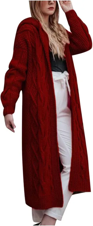 Women's Cable Knit Sweater Cardigan 2023 Fashion Long Sleeve Hooded Coats Open Front Long Cardigans Outwear