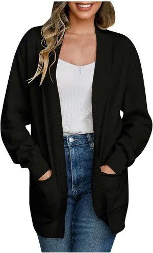 Women's Cardigan 2023 Long Sleeve Open Front Solid Color Outerwear Coats Lightweight Chunky Knit Draped Casual Sweaters