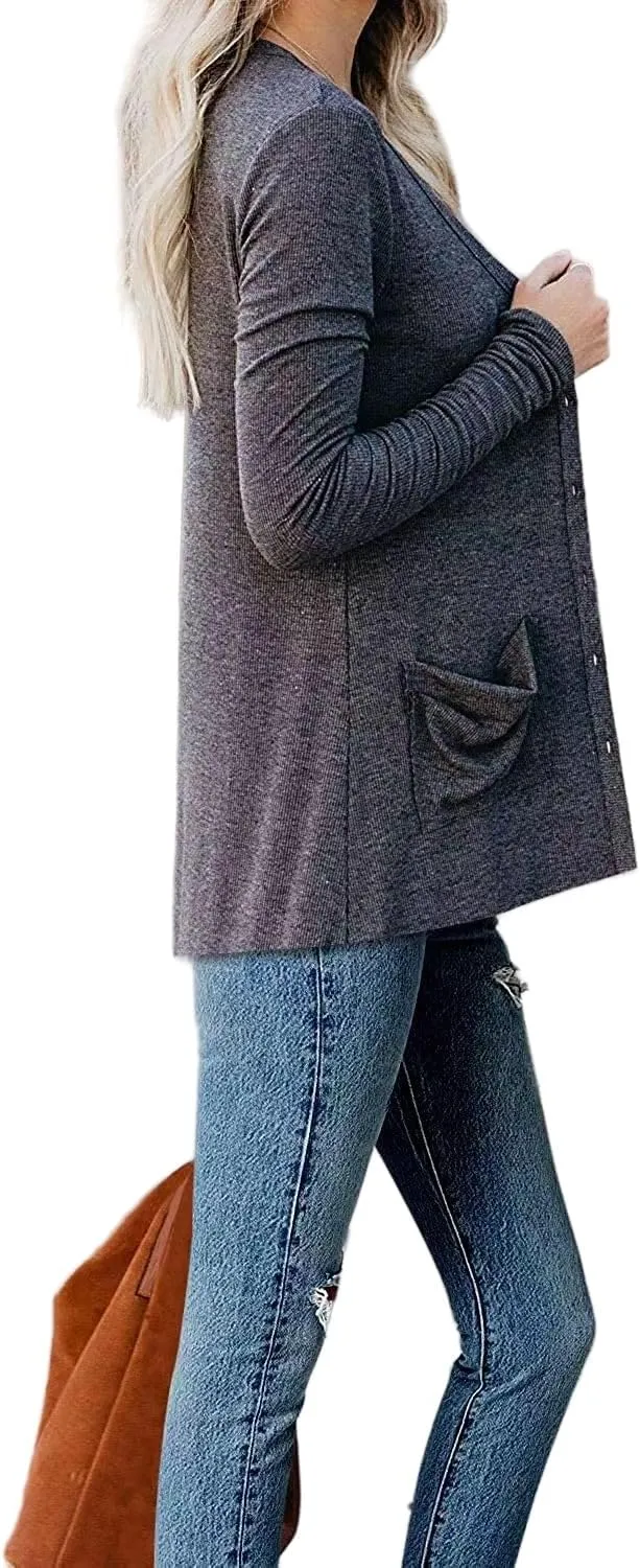 Womens Cardigan Sweaters Lightweight Open Front Button Long Sleeve Cardigan Casual Cable Knit Winter Outerwear Coats