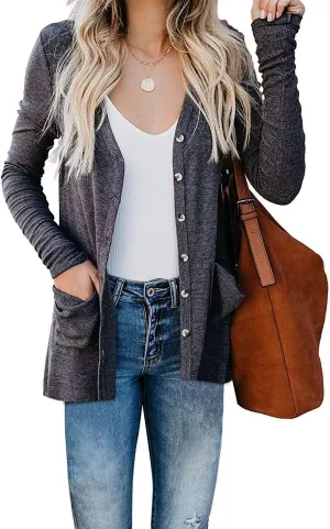 Womens Cardigan Sweaters Lightweight Open Front Button Long Sleeve Cardigan Casual Cable Knit Winter Outerwear Coats