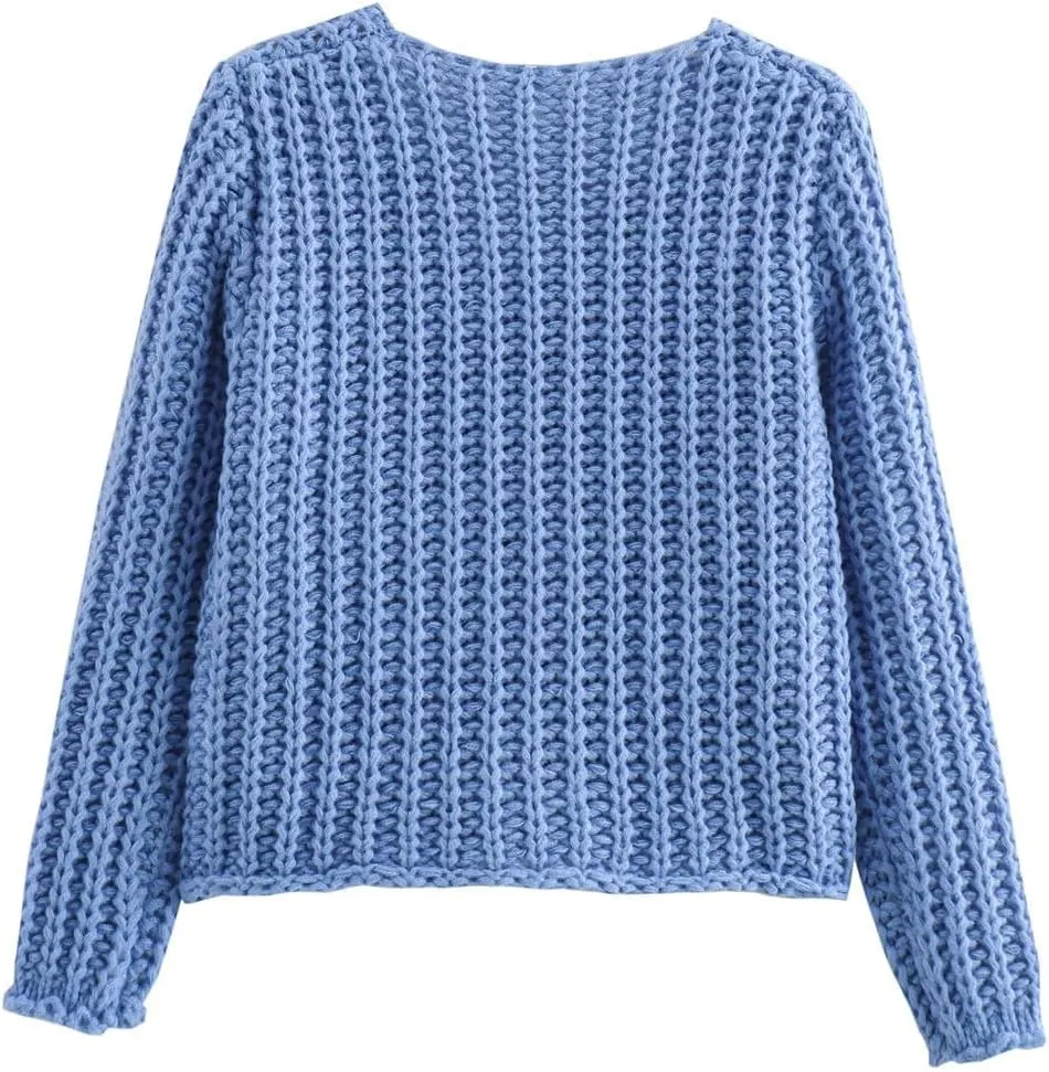 Womens Cardigan Sweaters Long Sleeve Button Down Cropped Jacket Open Front Knit Sweater Outwear