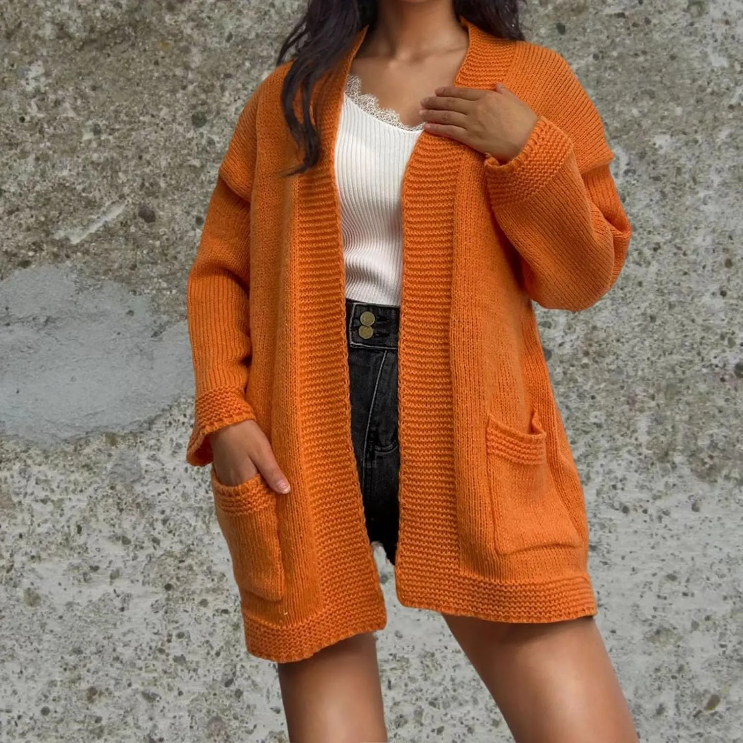 Women's Cardigans with Pockets Casual Knitted Solid Color Lightweight Open Front Cardigan Sweaters for Women
