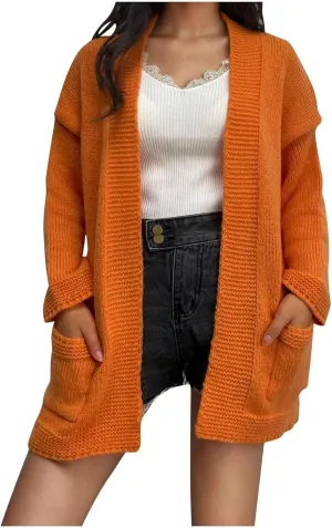 Women's Cardigans with Pockets Casual Knitted Solid Color Lightweight Open Front Cardigan Sweaters for Women