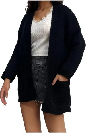 Women's Cardigans with Pockets Casual Knitted Solid Color Lightweight Open Front Cardigan Sweaters for Women