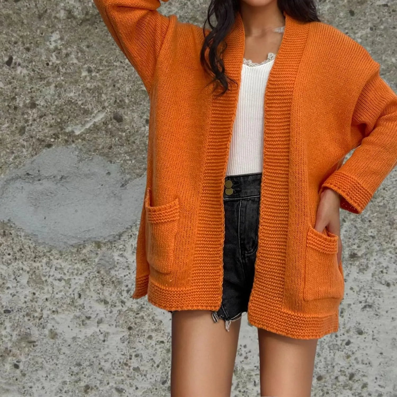 Women's Cardigans with Pockets Casual Knitted Solid Color Lightweight Open Front Cardigan Sweaters for Women